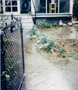 This picture from 1993 shows flooding on Banner Street. Because sidewalks installed there that year are higher than residents' front yards, the scene is repeated every time it rains, according to residents, who are still waiting for remediation nearly 20 years later. Photo courtesy Doug Dudrow.