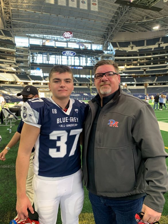 Ethan Gough, pictured with his father, Craig, was invited to the Arlington, Texas game as one of the top long snappers in the nation