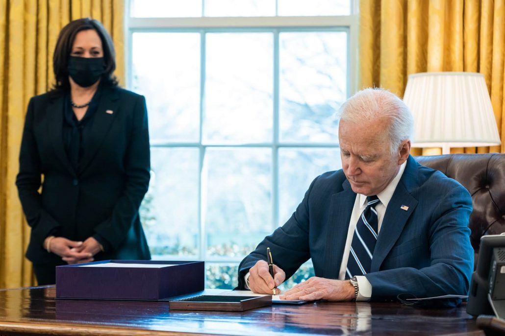 President Joe Biden signs the American Rescue Plan into law