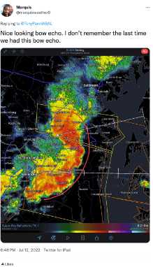 The College Park storm as seen on radar