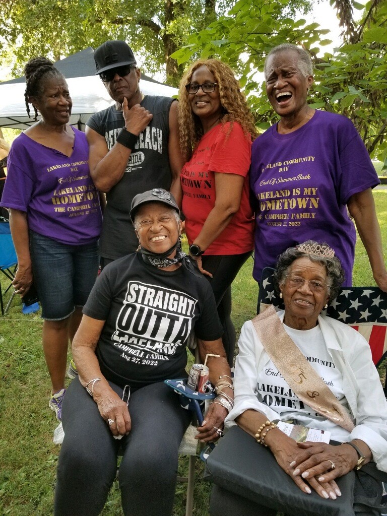 Lakeland’s oldest resident, 95-year-old Elizabeth Campbell Adams, with children Pearl Lee Campbell Edwards, Mary Ann Campbell Smith, Kathleen Campbell Kennedy, Dennis Campbell and Jennifer Campbell-Dawkins
Courtesy of Rick Dawkins