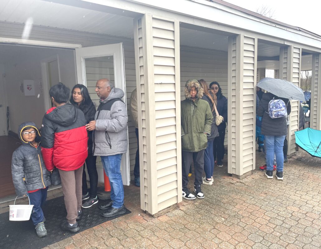 Guests line up outside Granville Gude Park Lakehouse to meet with the Easter Bunny. 
Courtesy of Aiesha Solomon